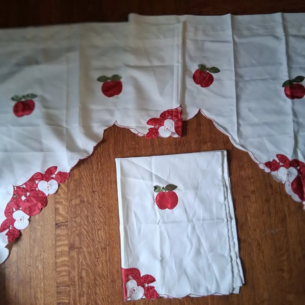 Vintage apple curtain valances 3 piece red white
